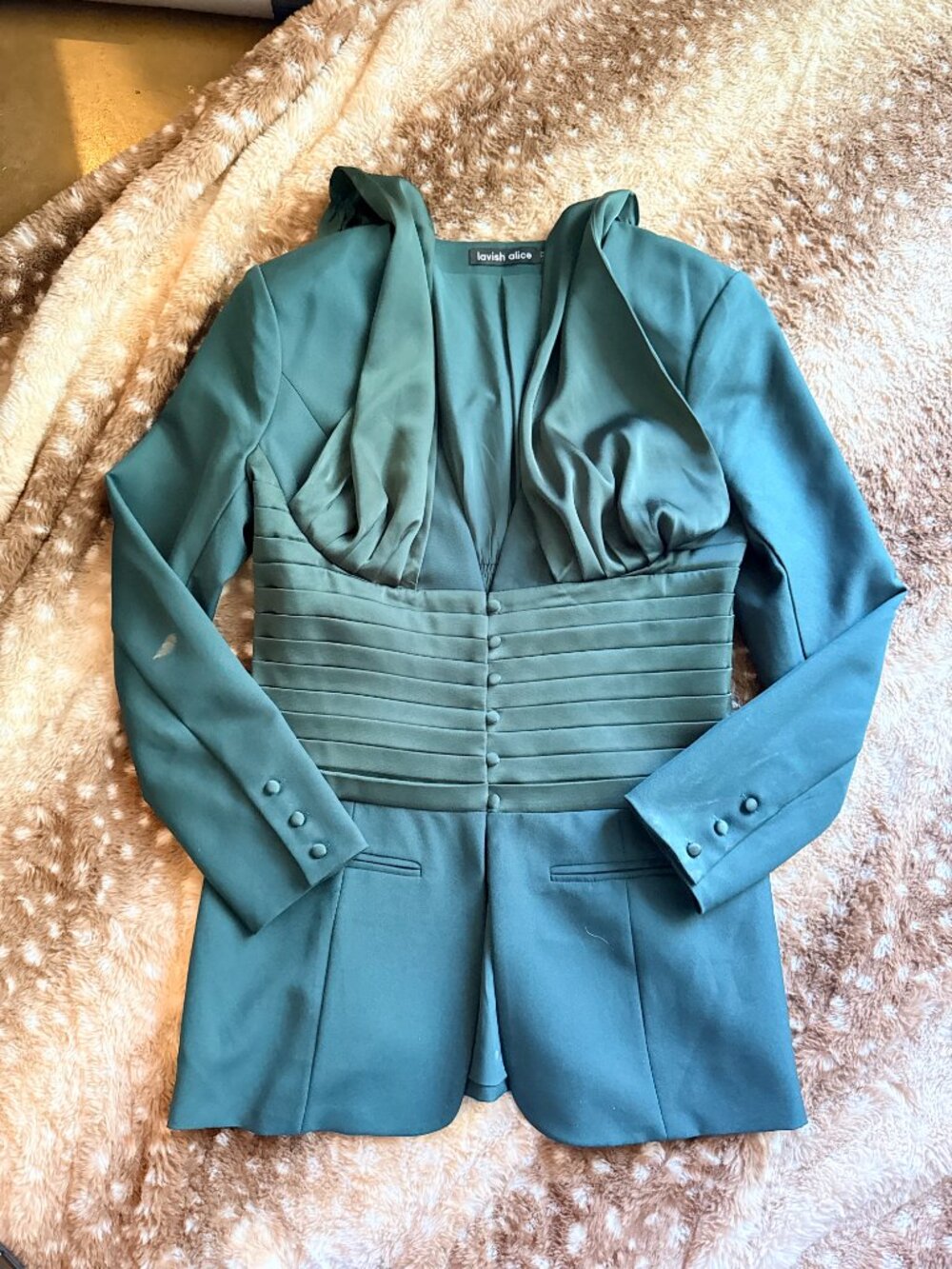 US 8 Lavish Alice Emerald Green Satin Mix Halter Neck Blazer Trouser Set - Picture 3 of 9